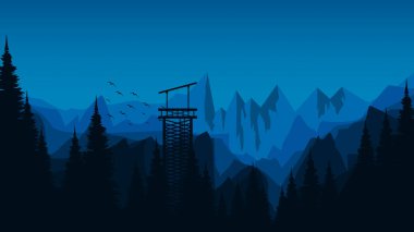 Ormandaki çam ağacı ve tepenin silueti