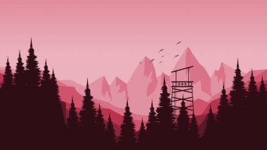 Çam ağaçlı dağların vektör çizimi