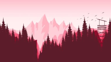 Orman ağaçları ön planda