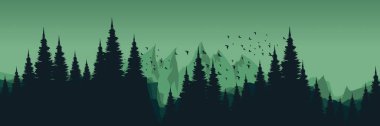 Siyah arka planı olan yeşil bir ormanın vektör çizimi