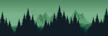 Yeşil ağaçlı karanlık orman, vektör çizimi