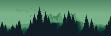 Ufukta ağaç siluetleri olan bir ormanın vektör çizimi. Doğanın konsepti. Tasarımınız için vektör illüstrasyonu.