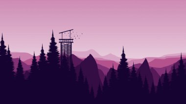 Dağlardaki bir ormanın vektör çizimi