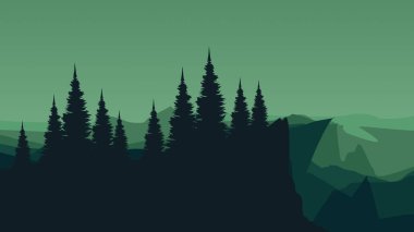 Bir orman ve dağların silueti.