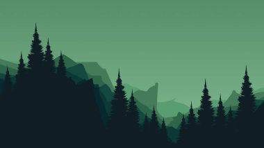 soyut sisli dağlar ağaçlar ve orman arka planıyla