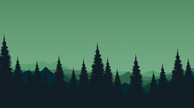 Dağ siluetleriyle orman manzarası