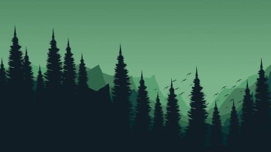 Dağlardaki orman. Vektör illüstrasyonu 10