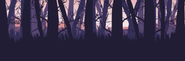 Hikaye anlatmak için gizemli orman. Gerilim ve folklor temaları için doğaüstü orman geçmişi. Ürkütücü manzara kitabı kapağı.