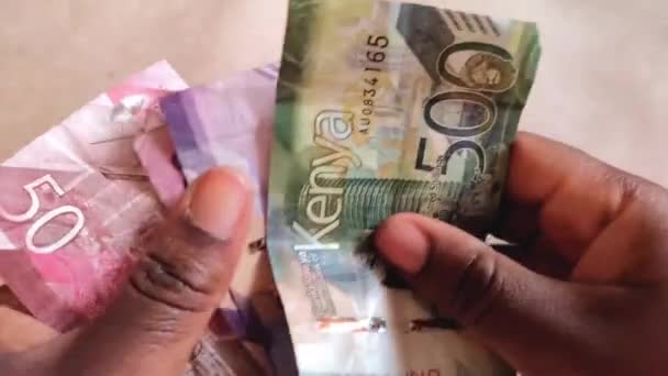 Les Mains Comptant Les Billets Banque Kenya Pour Confirmer Puis — Video