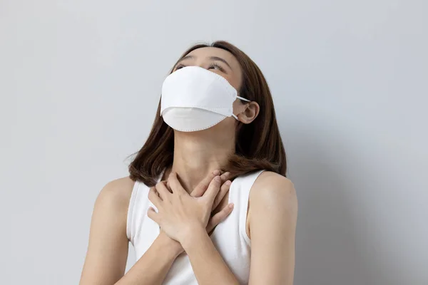 Beteg Visel Arc Maszk Influenza Torokfájás Légszennyezés Allergia Vagy Hosszú — Stock Fotó
