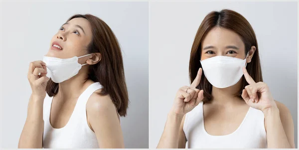 Mujer Joven Sofocante Tomando Respiro Máscara Facial Todavía Usando Mascarilla — Foto de Stock