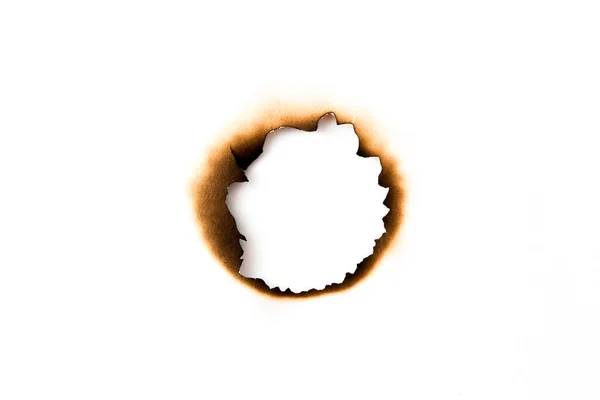 Burnt Holes Piece Paper Isolated White Background — Stock Photo, Image