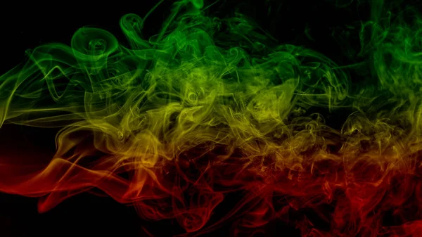 Abstraktní Pozadí Kouřové Křivek Vlny Reggae Barvy Zelené Žluté Červené — Stock fotografie