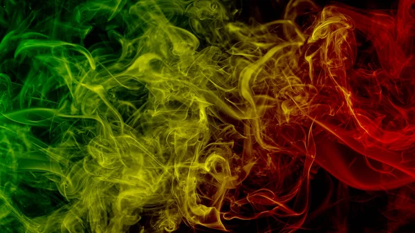 Abstraktní Pozadí Kouřové Křivek Vlny Reggae Barvy Zelené Žluté Červené — Stock fotografie