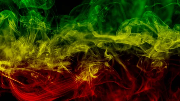 Absztrakt Háttér Füst Görbék Hullám Reggae Színű Zöld Sárga Piros — Stock Fotó