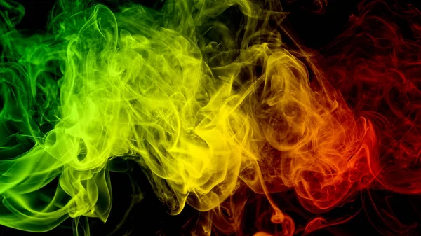 Absztrakt Háttér Füst Görbék Hullám Reggae Színű Zöld Sárga Piros — Stock Fotó