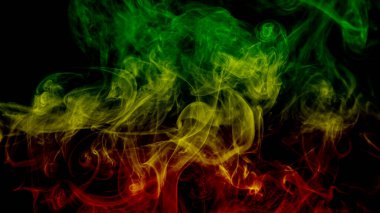 arka plan duman eğrileri ve dalga reggae renkler yeşil, sarı, kırmızı renkli bayrak reggae müzik