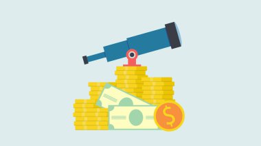 Vektör işleri finansmanı. Teleskop simgesiyle başarılı görüş kavramı