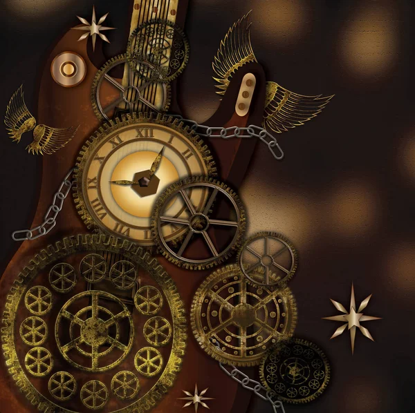 Uma Imagem Steampunk Misteriosa Emocionante Incorporando Relógio Rodas Engrenagens Correntes — Fotografia de Stock