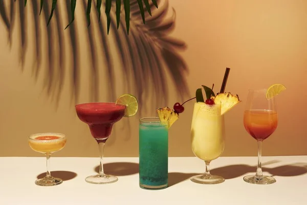 Mix of retro cocktails on a bar counter