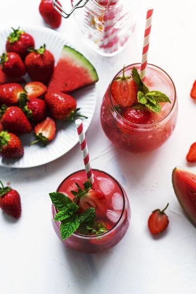 Fresh watermelon strawberry lemonade juice