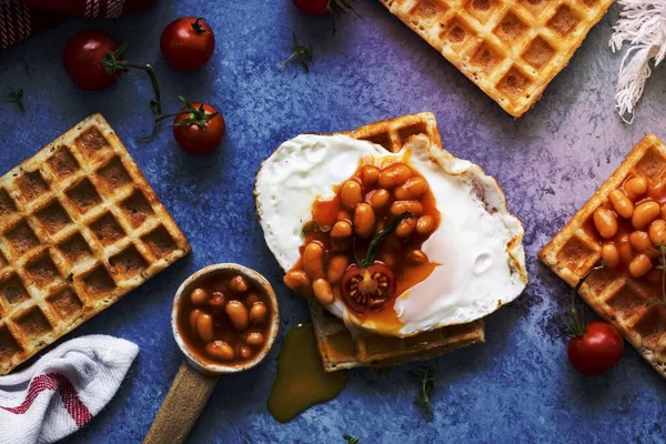 Holiday breakfast with waffle beans and eggs