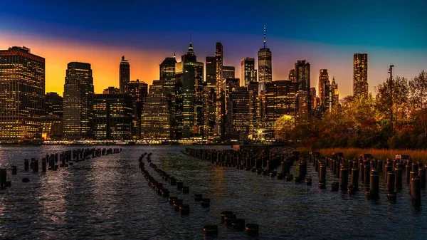 美丽的纽约市 夕阳西下 免版税图库图片