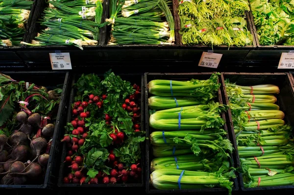 Leafy green produce at a grocery store