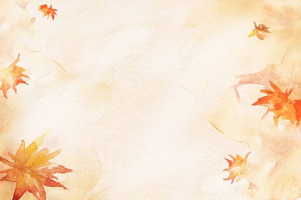 Aesthetic leaf watercolor background in orange autumn season
