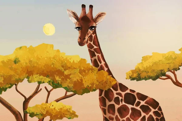 Cute giraffe background, gradient sky design