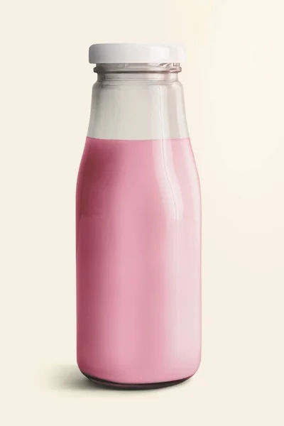 玻璃瓶里的新鲜草莓牛奶 — 图库照片