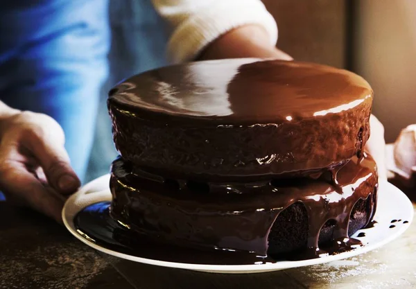巧克力软糖蛋糕摄影食谱的想法 — 图库照片