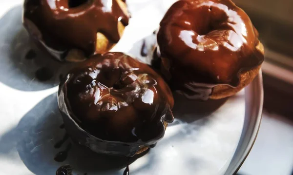 Hausgemachte Schokolade Donuts Lebensmittel Fotografie Rezeptidee — Stockfoto