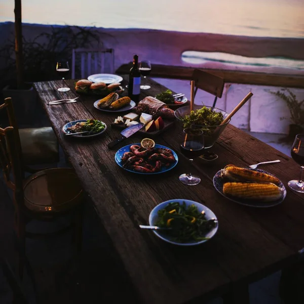 Dinner Table Outdoors Konsep Makanan — Stok Foto