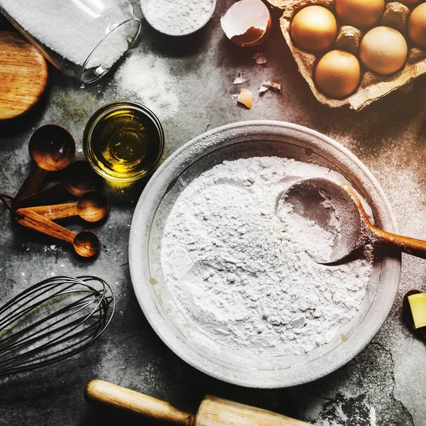 stock image Flatlay of preparation pastry homemade recipe for bake