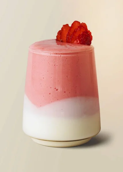 Gelaagde Aardbei Yoghurt Smoothie Achtergrond — Stockfoto