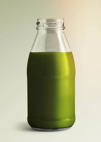 Verse Melk Groene Thee Een Glazen Fles Mockup — Stockfoto