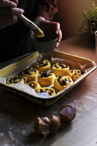 Zelfgemaakte Deense Broodjes Eten Fotografie Recept — Stockfoto