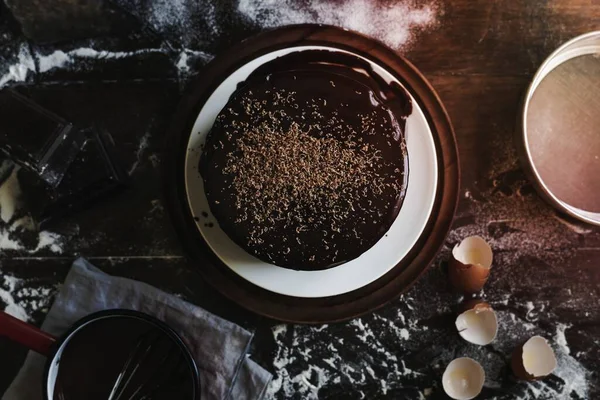 巧克力蛋糕食品摄影配方的想法 — 图库照片