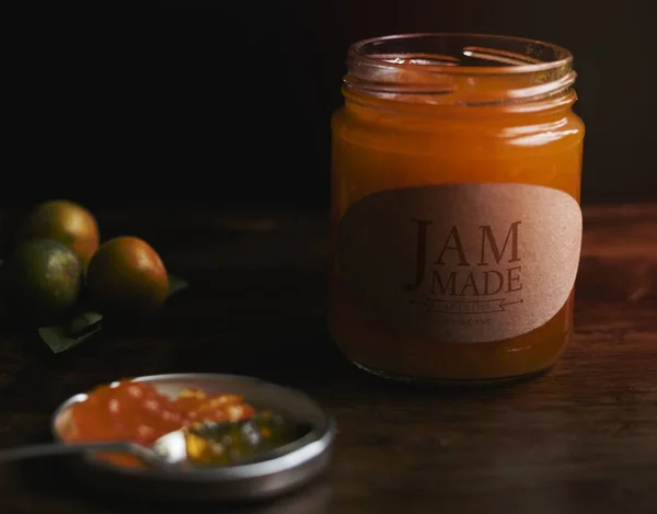 Zelfgemaakte Oranje Jam Een Pot — Stockfoto