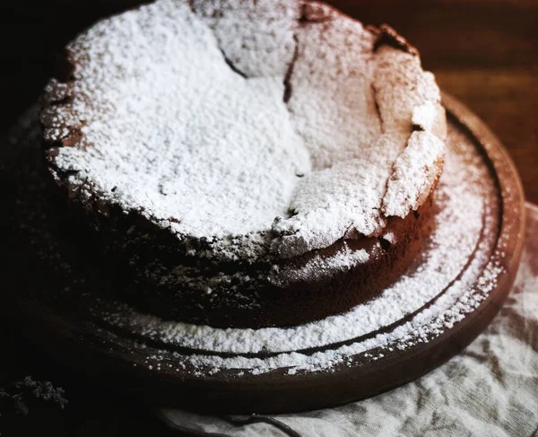 巧克力软糖蛋糕食品摄影食谱的想法 — 图库照片