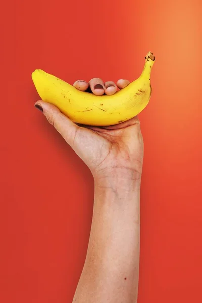 Mano Sostiene Plátano Alimento Nutrición Concepto — Foto de Stock