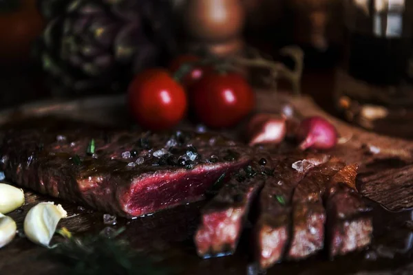 Středně Syrový Steak Potravin Fotografie Recept Myšlenky — Stock fotografie