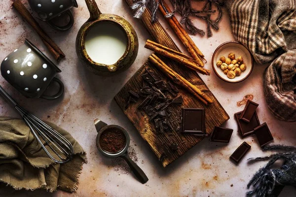 Інгредієнти Зимових Канікул Фотографія Гарячого Шоколаду — стокове фото