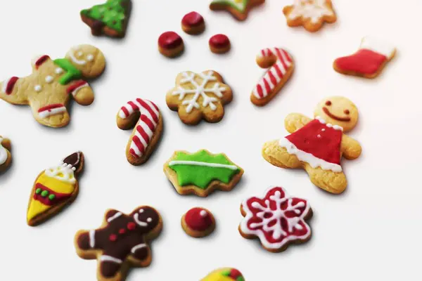 Uma Variedade Biscoitos Temáticos Natal — Fotografia de Stock