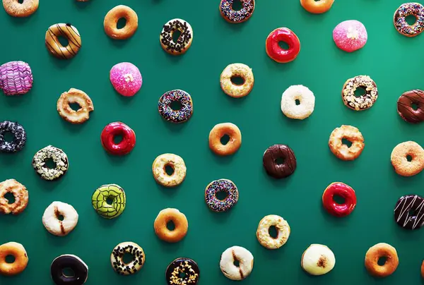 Variationen Des Donut Geschmacks Luftaufnahme Aufgenommen — Stockfoto
