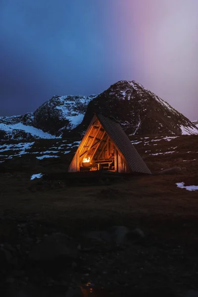 Fire Pit Wooden Hut Lofoten Island Norway — Stock Photo, Image