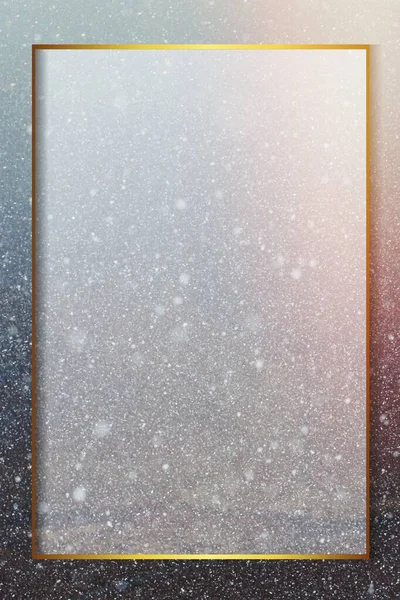Złota Prostokątna Rama Śnieżnym Tle — Zdjęcie stockowe