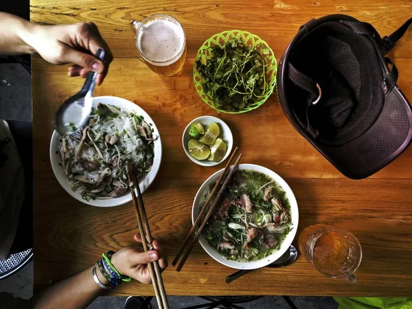 Eating Pho Vietnamese Noodle Soup — Stock Photo, Image