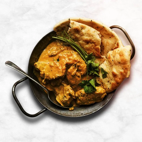Beurre Poulet Maquette Psd Curry Indien Dans Une Poêle Photographie — Photo